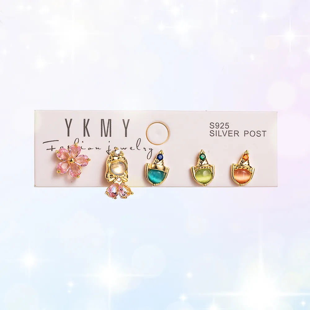 1-Set-IG-Style-Yakemiyou-Sweet-Princess-Castle-Flower-Asymmetrical-Copper-Zircon-14K-Gold-Plated-Ear-Studs-display-picture-2