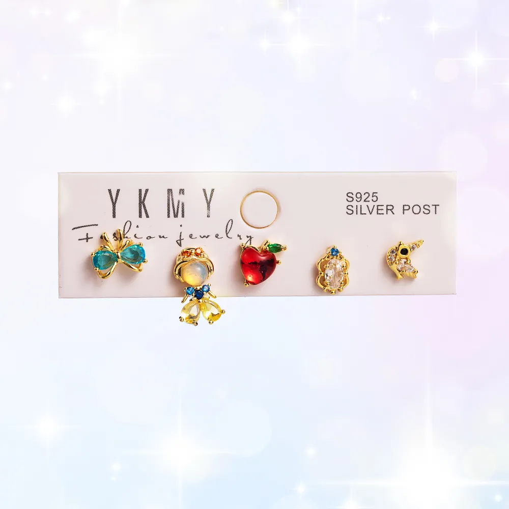 1-Set-IG-Style-Yakemiyou-Sweet-Princess-Castle-Flower-Asymmetrical-Copper-Zircon-14K-Gold-Plated-Ear-Studs-display-picture-3